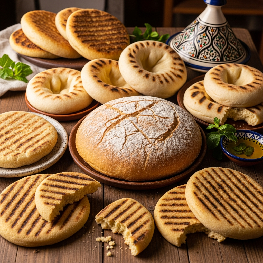 Illustration of Moroccan Bread Types: Must-Have Guide to the Best Khobz, Harcha & Batbout