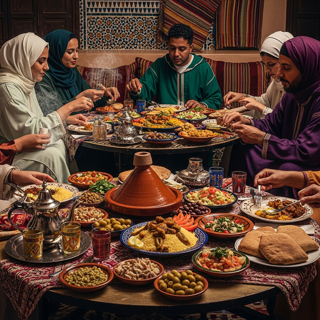 Illustration of Moroccan Eating Etiquette: Master Dining with Locals - Essential Guide